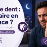 Homme souffrant d’un mal de dent la nuit, avec les conseils d’urgence du Bekkali Dental Center à Kénitra.