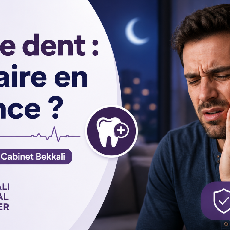 Homme souffrant d’un mal de dent la nuit, avec les conseils d’urgence du Bekkali Dental Center à Kénitra.